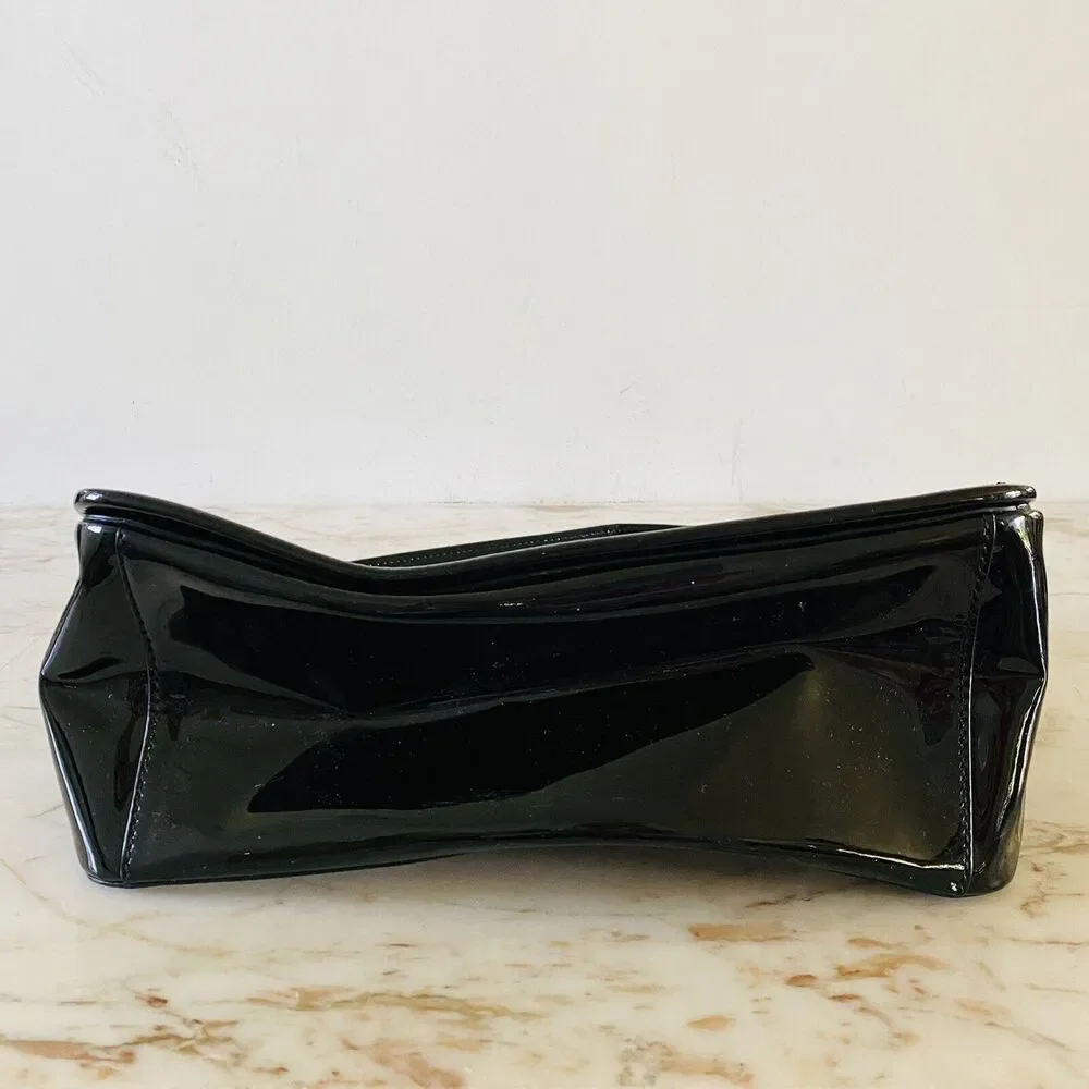 TORY BURCH Blue Black Stripe Patent Leather Shoulder Bag